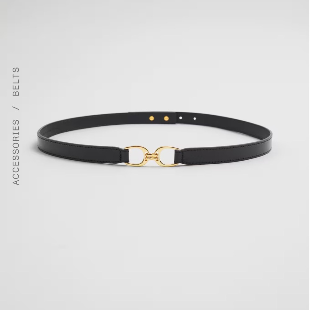 & Other Stories Mid-Waist Leather Belt with Gold Accent